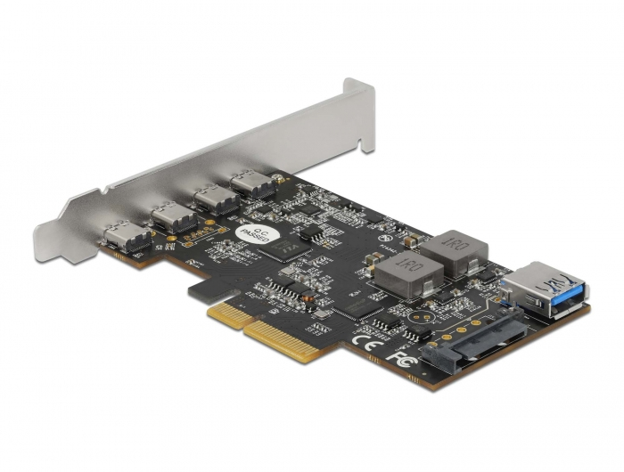 Zweites Bild vonDelock PCI Express x4 Karte zu 4 x USB Type-C + 1 x USB Typ-A - SuperSpeed USB 10 Gbps - Low Profile Formfaktor, PCIe, USB 3.2 Gen 2 (3.1 Gen 2), Niedriges Profil, PCIe 3.0, SATA 15-Pin, 10 Gbit/s