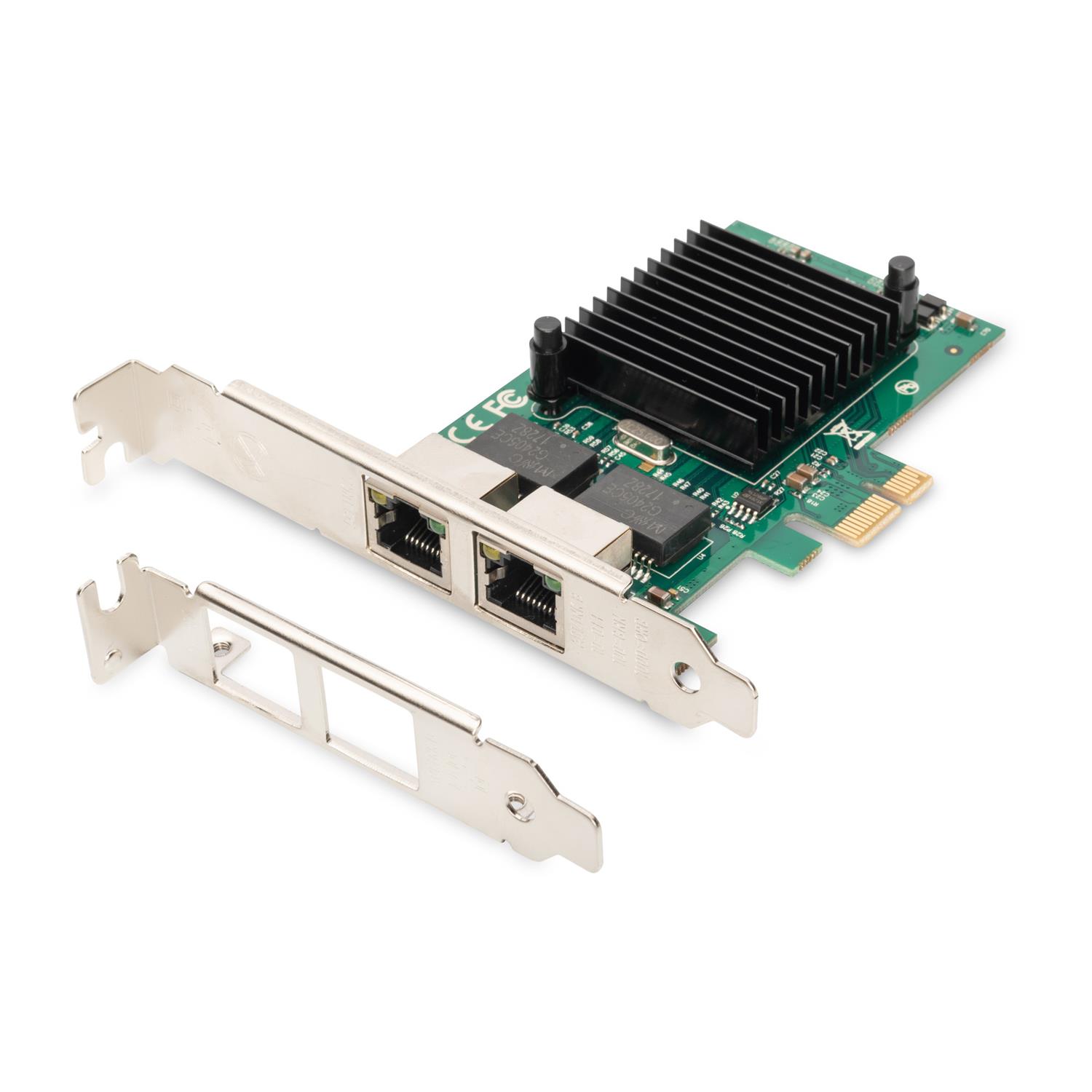 DIGITUS 2-Port Gigabit Ethernet Netzwerkkarte, RJ45, PCI Express, Intel Chipsatz