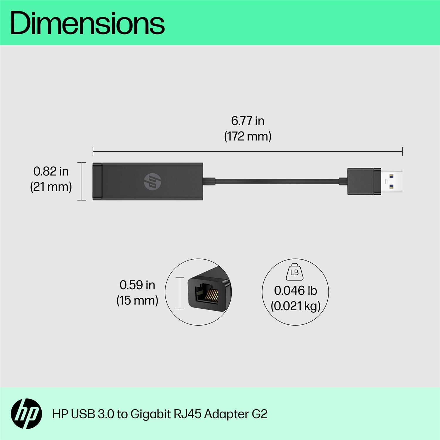 Zweites Bild vonHP USB-3.0-zu-Gigabit-LAN-Adapter, Kabelgebunden, USB, Ethernet