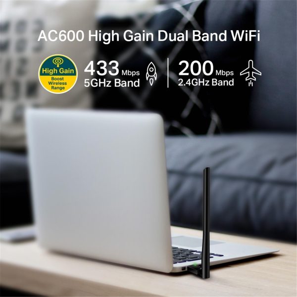 Zweites Bild vonTP-LINK AC600-High-Gain-Dualband-USB-WLAN-Adapter, Eingebaut, Kabelgebunden, USB, WLAN, 600 Mbit/s, Schwarz