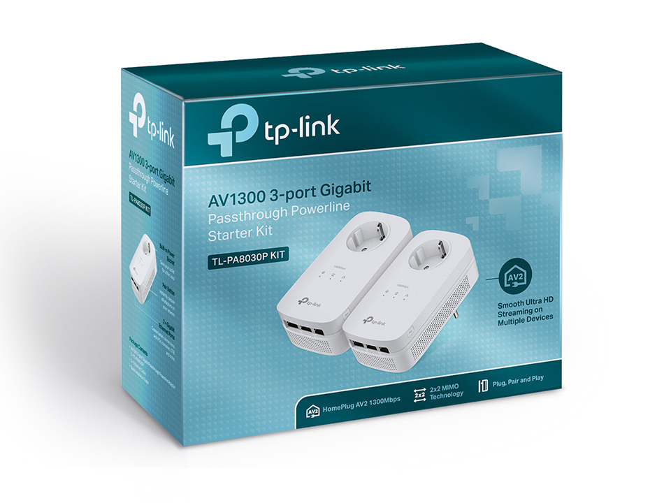 TP-LINK AV1300-Gigabit-Powerline-Adapter KIT mit Steckdose, 1200 Mbit/s, IEEE 802.3, IEEE 802.3ab, IEEE 802.3u, Gigabit Ethernet, 10,100,1000 Mbit/s, 10BASE-T, 100BASE-TX, 1000BASE-T, HomePlug AV2
