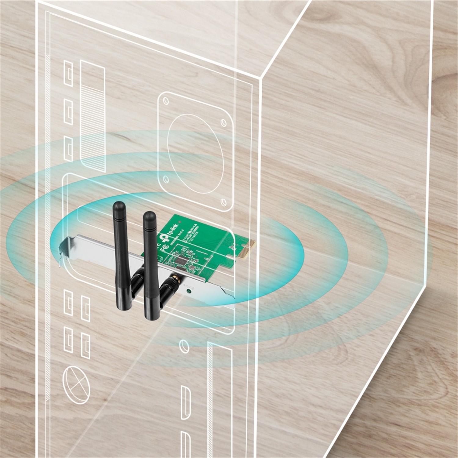TP-LINK 300Mbit/s-WLAN-PCI-Express-Adapter, Eingebaut, Kabellos, PCI Express, WLAN, 300 Mbit/s, Grün