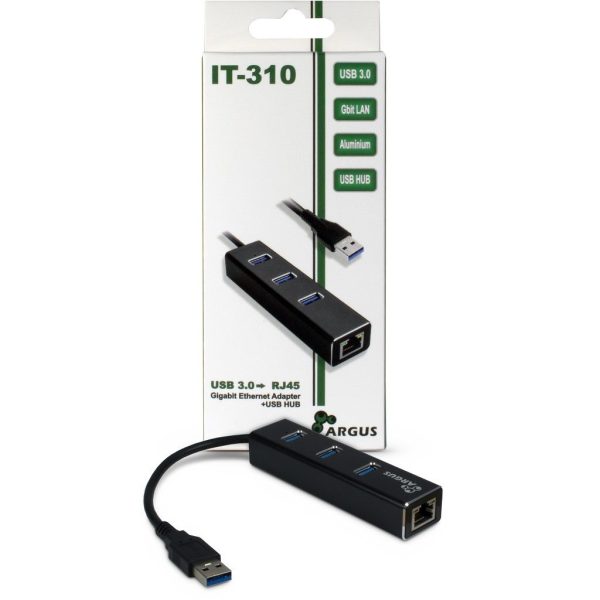 Zweites Bild vonArgus Inter-Tech ARGUS IT-310, USB 3.2 Gen 1 (3.1 Gen 1) Type-A, IEEE 802.3ab, IEEE 802.3i, IEEE 802.3u, Schwarz, RJ-45, USB 3.2 Gen 1 (3.1 Gen 1) Type-A, Aluminium, Windows 10, Windows 7, Windows 8, Windows 8.1