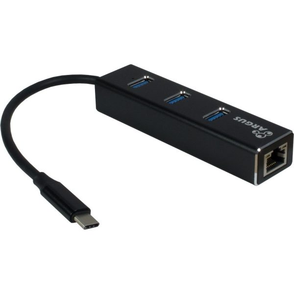 Argus Inter-Tech ARGUS IT-410, USB 3.2 Gen 1 (3.1 Gen 1) Type-C, IEEE 802.3ab, IEEE 802.3i, IEEE 802.3u, Schwarz, RJ-45, USB 3.2 Gen 1 (3.1 Gen 1) Type-A, Aluminium, CE, RoHS