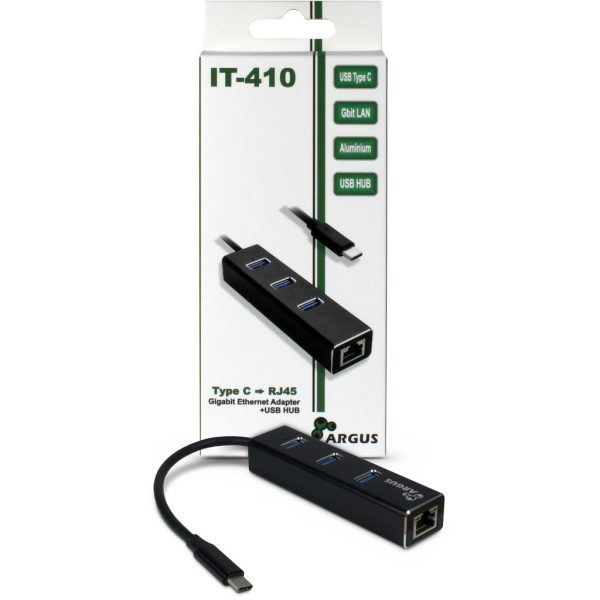 Zweites Bild vonArgus Inter-Tech ARGUS IT-410, USB 3.2 Gen 1 (3.1 Gen 1) Type-C, IEEE 802.3ab, IEEE 802.3i, IEEE 802.3u, Schwarz, RJ-45, USB 3.2 Gen 1 (3.1 Gen 1) Type-A, Aluminium, CE, RoHS