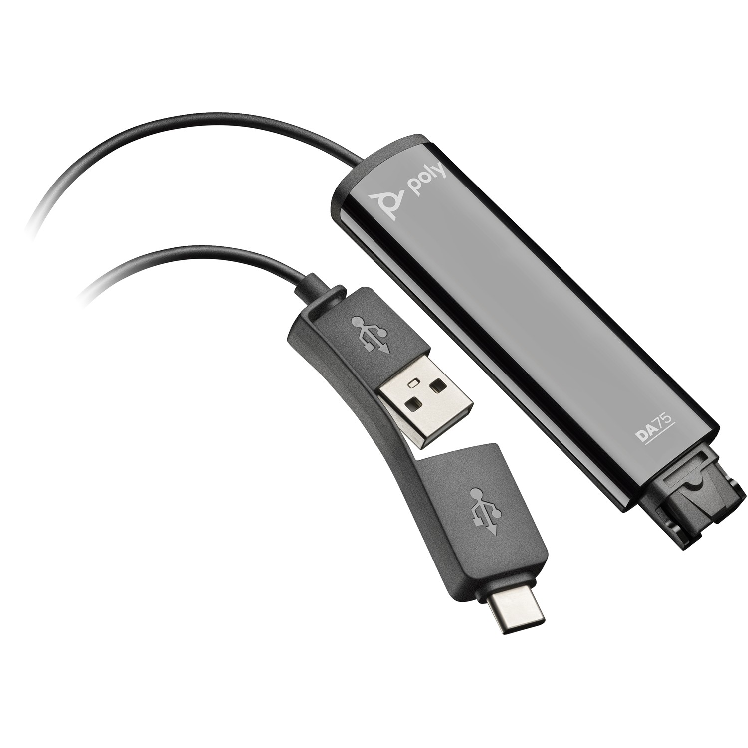 Poly DA75 USB-zu-QD-Adapter TAA, Schnittstellenadapter, 38 g, Schwarz