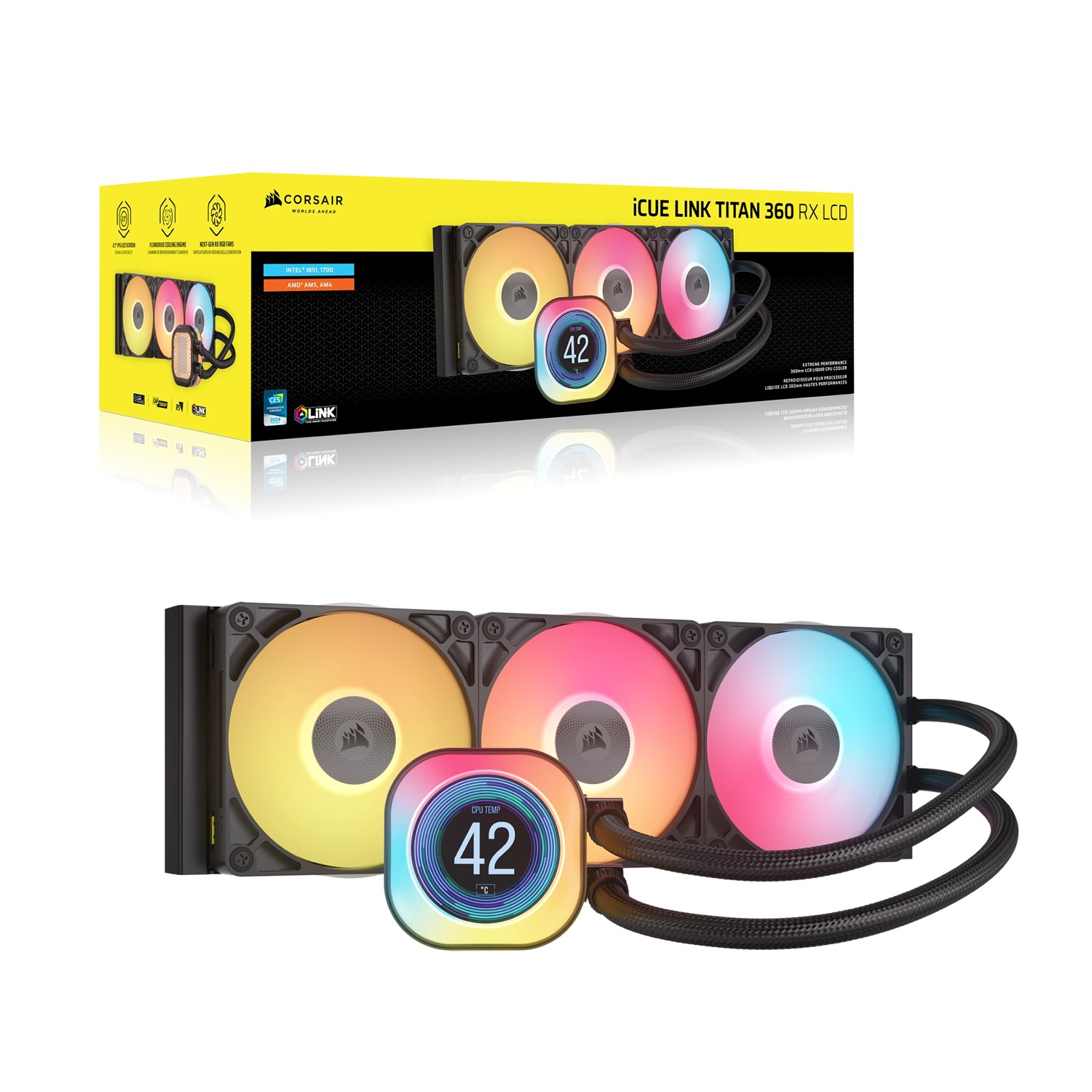Zweites Bild vonCorsair iCUE LINK TITAN 360 RX LCD, Luftkühlung, 12 cm, 300 RPM, 2100 RPM, 36 dB, 73,5 cfm