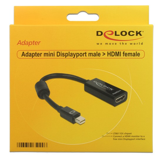 Zweites Bild vonDelock Adapter mini Displayport / HDMI, 0,18 m, Mini DisplayPort, HDMI Typ A (Standard), Männlich, Weiblich, Schwarz