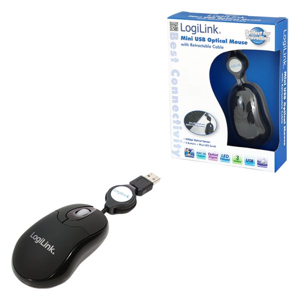 Zweites Bild vonLogiLink ID0016, Beidhändig, Optisch, USB Typ-A, 800 DPI, Schwarz