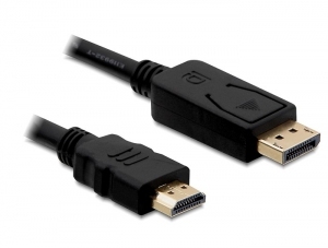 Delock Cable Displayport > HDMI m/m 2m, 2 m, Schwarz, Männlich/Männlich, Displayport/HDMI