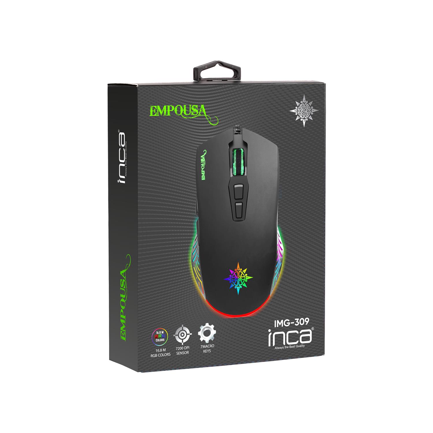 Zweites Bild vonINCA IMG-309, Beidhändig, USB Typ-A, 7200 DPI, Schwarz