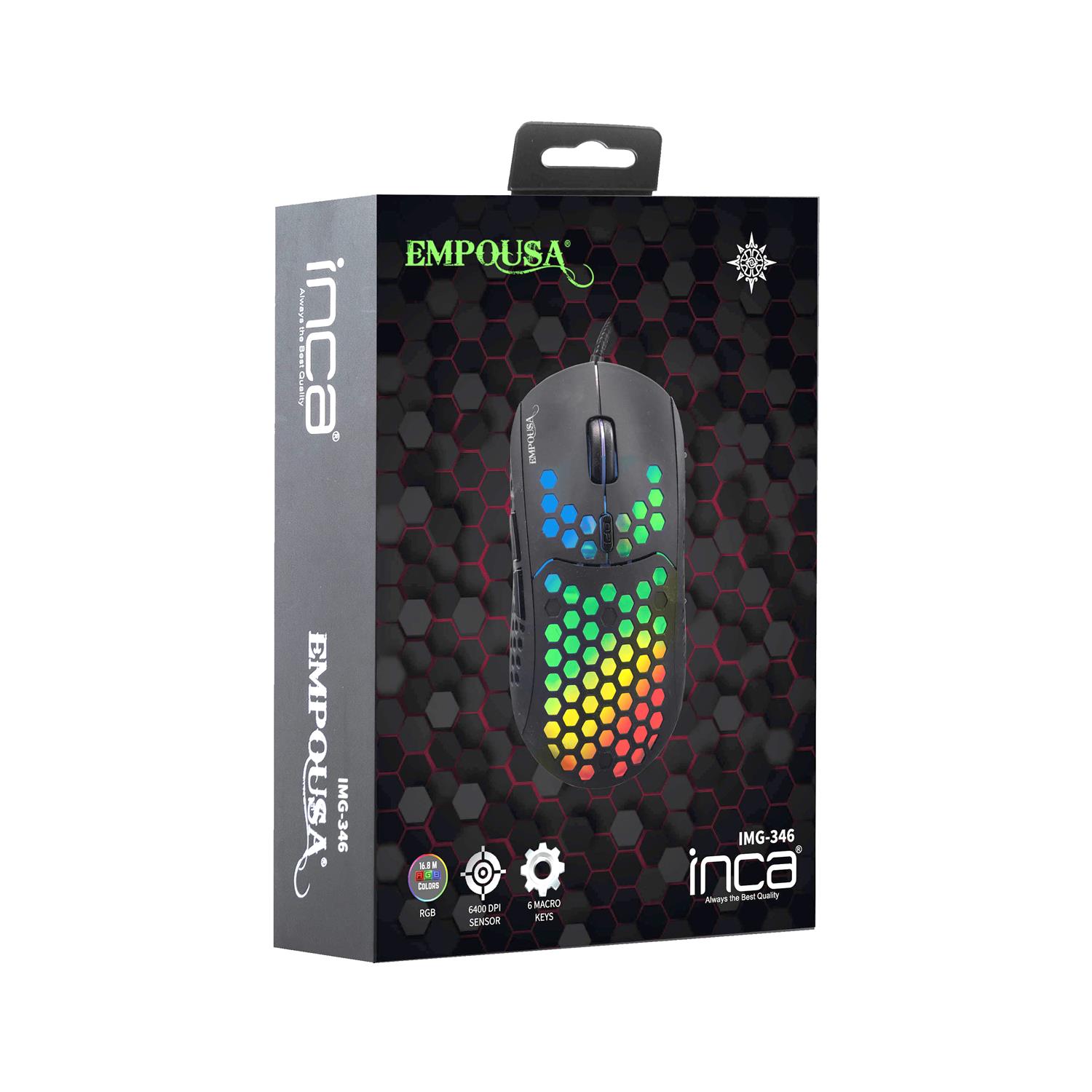 Zweites Bild vonINCA IMG-346, Beidhändig, Optisch, USB Typ-A, 6400 DPI, Schwarz