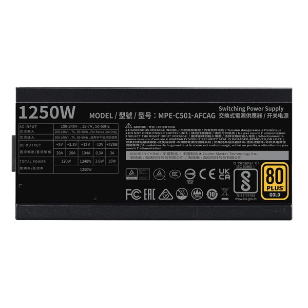 Zweites Bild vonCooler Master MWE Gold 1250 V2 ATX 3.1, 1250 W, 100 - 240 V, 50/60 Hz, 15 - 7 A, Aktiv, 120 W