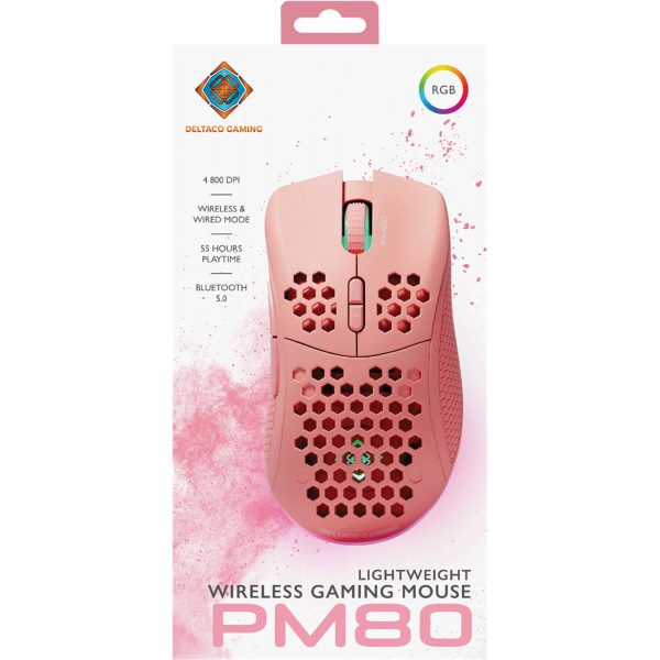 Zweites Bild vonDeltaco Gaming GAM-120-P, rechts, Laser, RF Wireless + USB Type-C, 4800 DPI, 1 ms, Pink