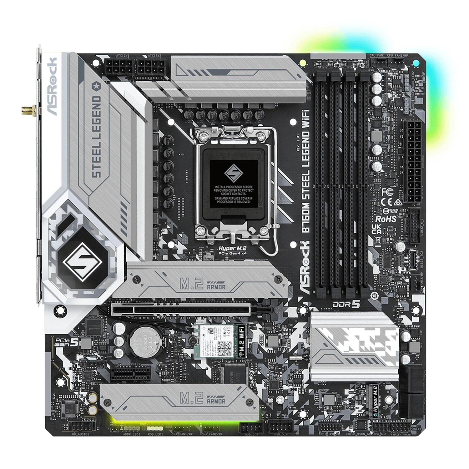 ASRock B760M Steel Legend WiFi, Intel, LGA 1700, Intel® Core™ i5, Intel® Core™ i7, Intel® Core™ i9, DDR5-SDRAM, 128 GB, DIMM