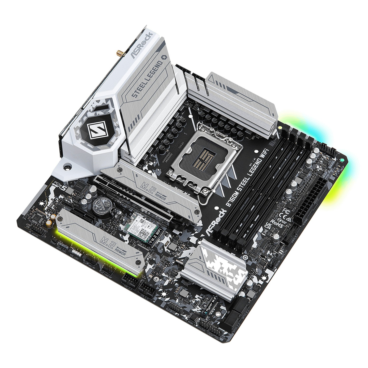 Zweites Bild vonASRock B760M Steel Legend WiFi, Intel, LGA 1700, Intel® Core™ i5, Intel® Core™ i7, Intel® Core™ i9, DDR5-SDRAM, 128 GB, DIMM