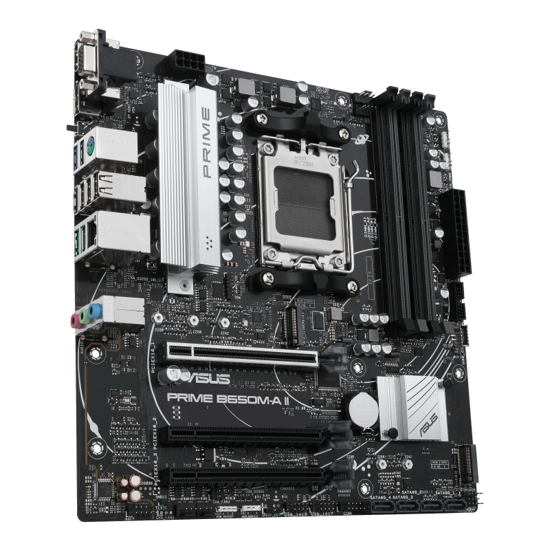 Zweites Bild vonASUS PRIME B650M-A II-CSM, AMD, Sockel AM5, AMD Ryzen 7000 Series, Sockel AM5, DDR5-SDRAM, 128 GB