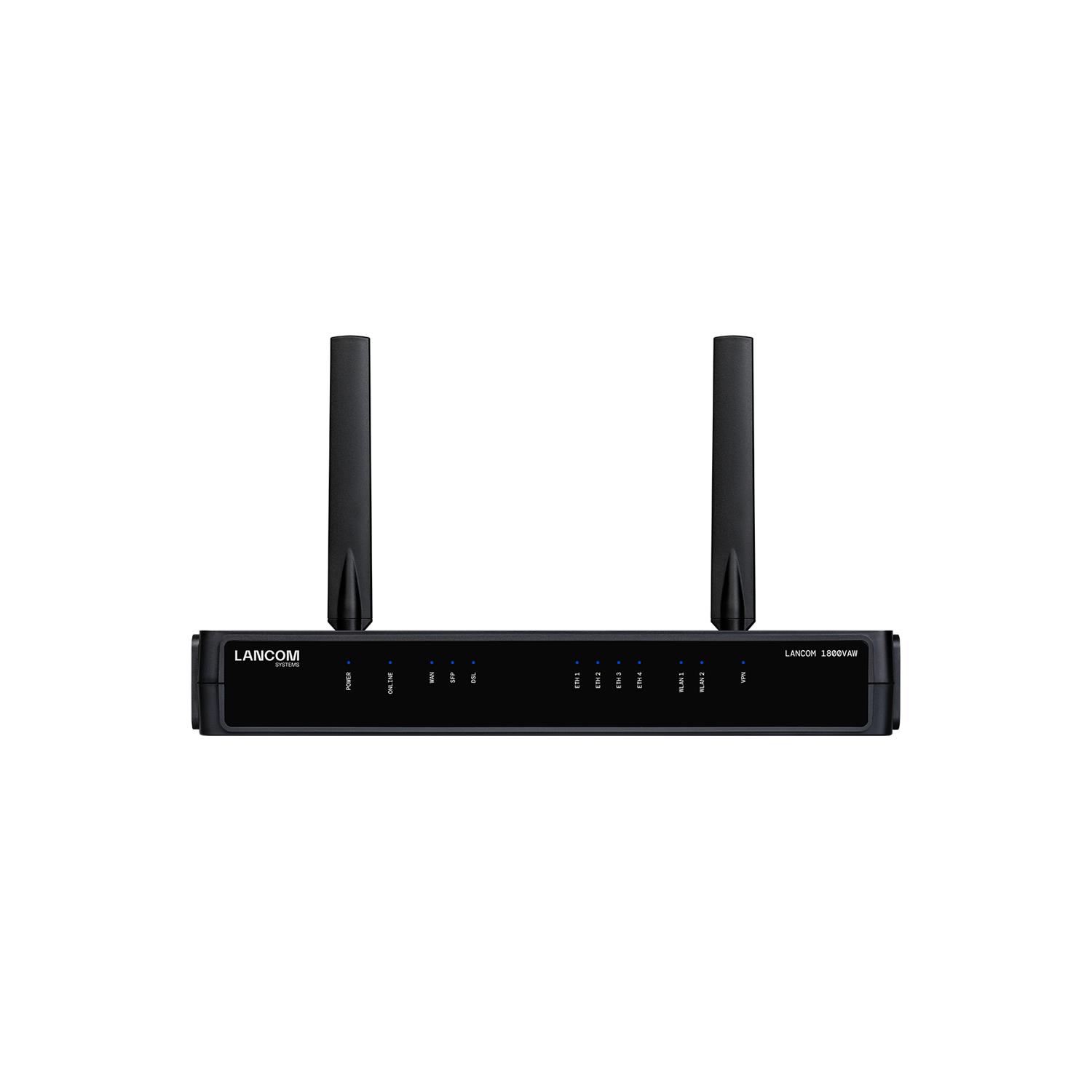 Lancom 1800VAW (EU), Schwarz, DSL, LAN, Leistung, WAN, WLAN, 1 Lüfter, Extern, 3 dBi, SNMPv1,v2c,v3