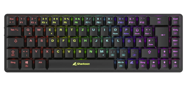 Sharkoon PureWriter W65, Verkabelt & Kabellos, RF Wireless, Mechanischer Switch, QWERTZ, RGB-LED, Schwarz