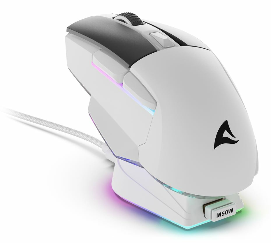 Zweites Bild vonSharkoon SGM50W, rechts, Optisch, RF Wireless + USB Type-A, 6400 DPI, Schwarz, Weiß