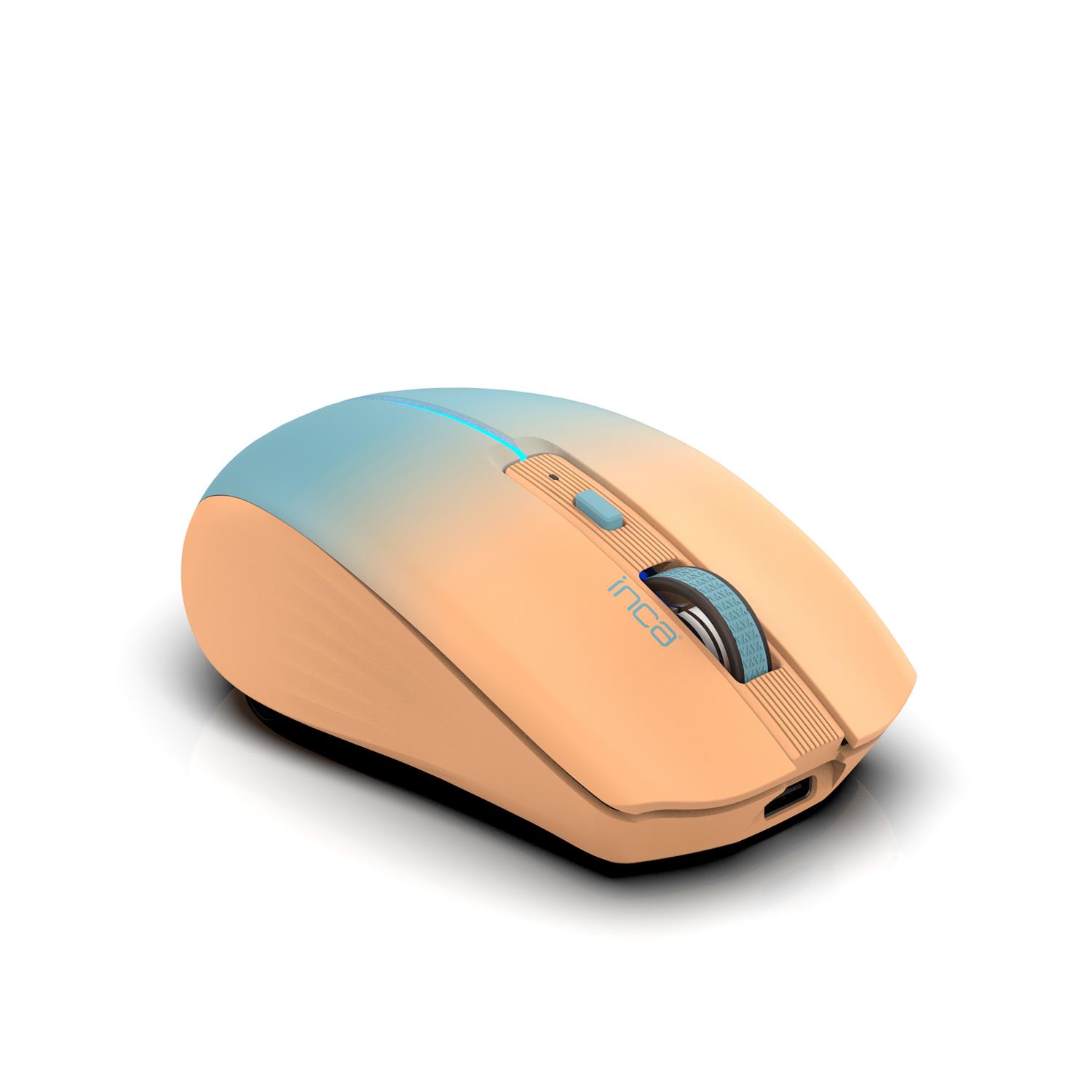 Zweites Bild vonINCA IWM-511RT, rechts, Optisch, RF Wireless + Bluetooth + USB Type-C, 1600 DPI, Blau, Orange