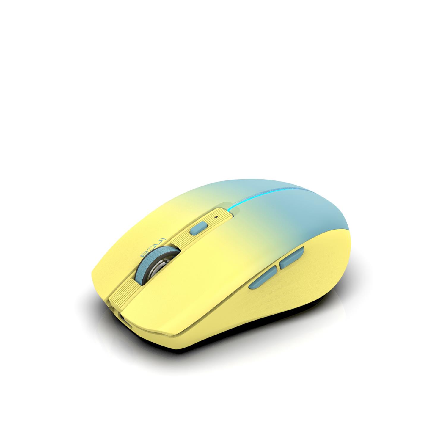 Zweites Bild vonINCA IWM-511RS, rechts, Optisch, RF Wireless + Bluetooth + USB Type-C, 1600 DPI, Blau, Gelb