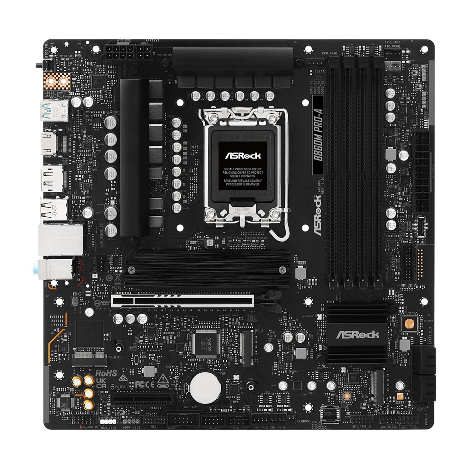 Zweites Bild vonASRock B860M Pro-A, Intel, LGA 1851 (Socket V1), Intel Core Ultra (Series 2), DDR5-SDRAM, 256 GB, DIMM
