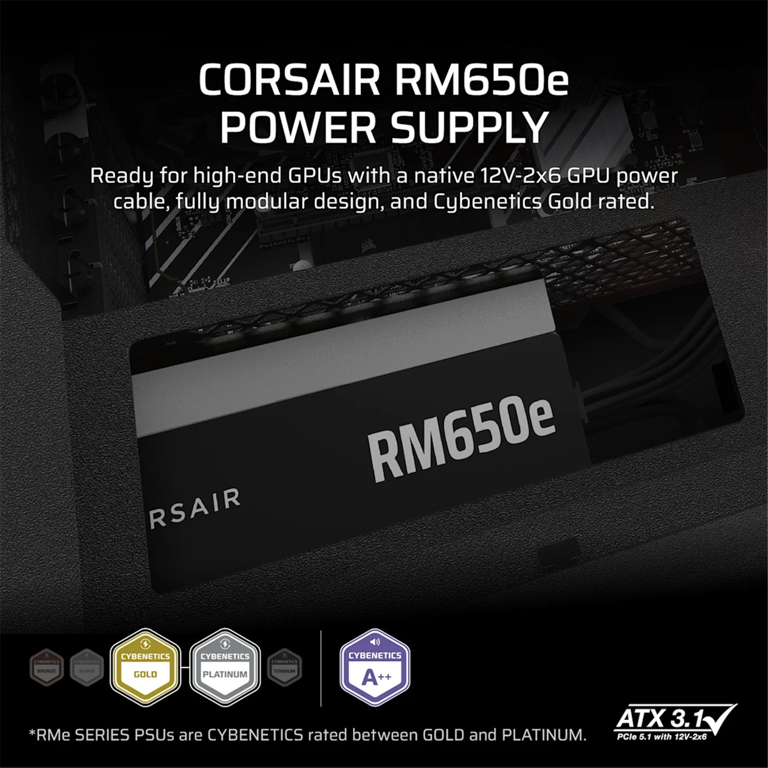 Zweites Bild vonCorsair RMe Series RM650e, 650 W, 100 - 240 V, 47 - 63 Hz, 10 - 5 A, 110 W, 650 W