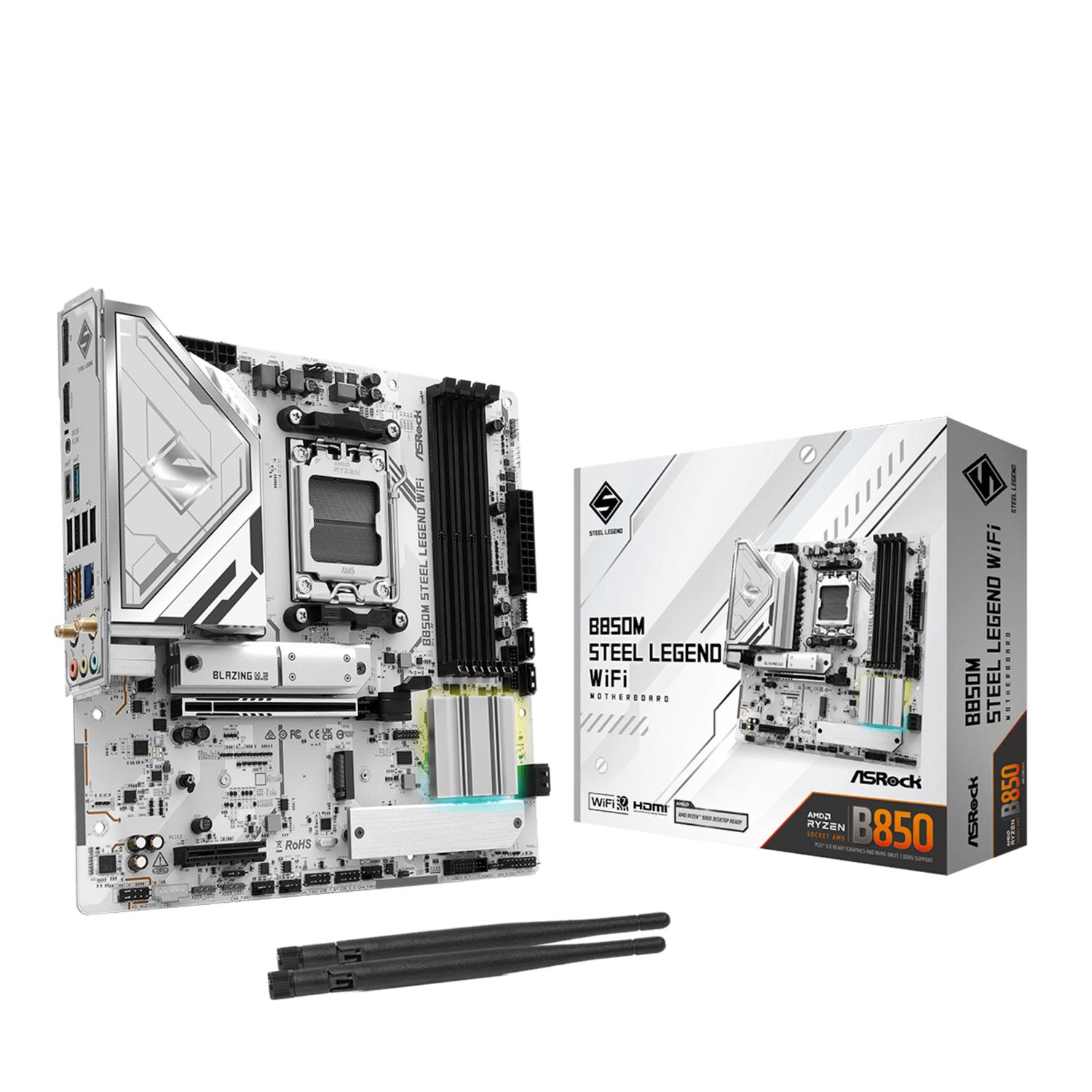 ASRock B850M Steel Legend WiFi, AMD, Sockel AM5, AMD Ryzen 7000 Series, AMD Ryzen 8000 Series, AMD Ryzen 9000 Series, Sockel AM5, DDR5-SDRAM, 256 GB
