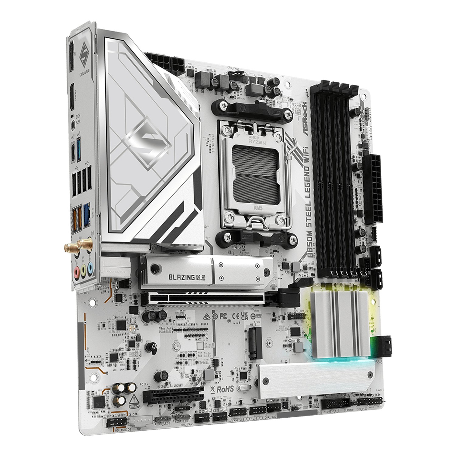 Zweites Bild vonASRock B850M Steel Legend WiFi, AMD, Sockel AM5, AMD Ryzen 7000 Series, AMD Ryzen 8000 Series, AMD Ryzen 9000 Series, Sockel AM5, DDR5-SDRAM, 256 GB
