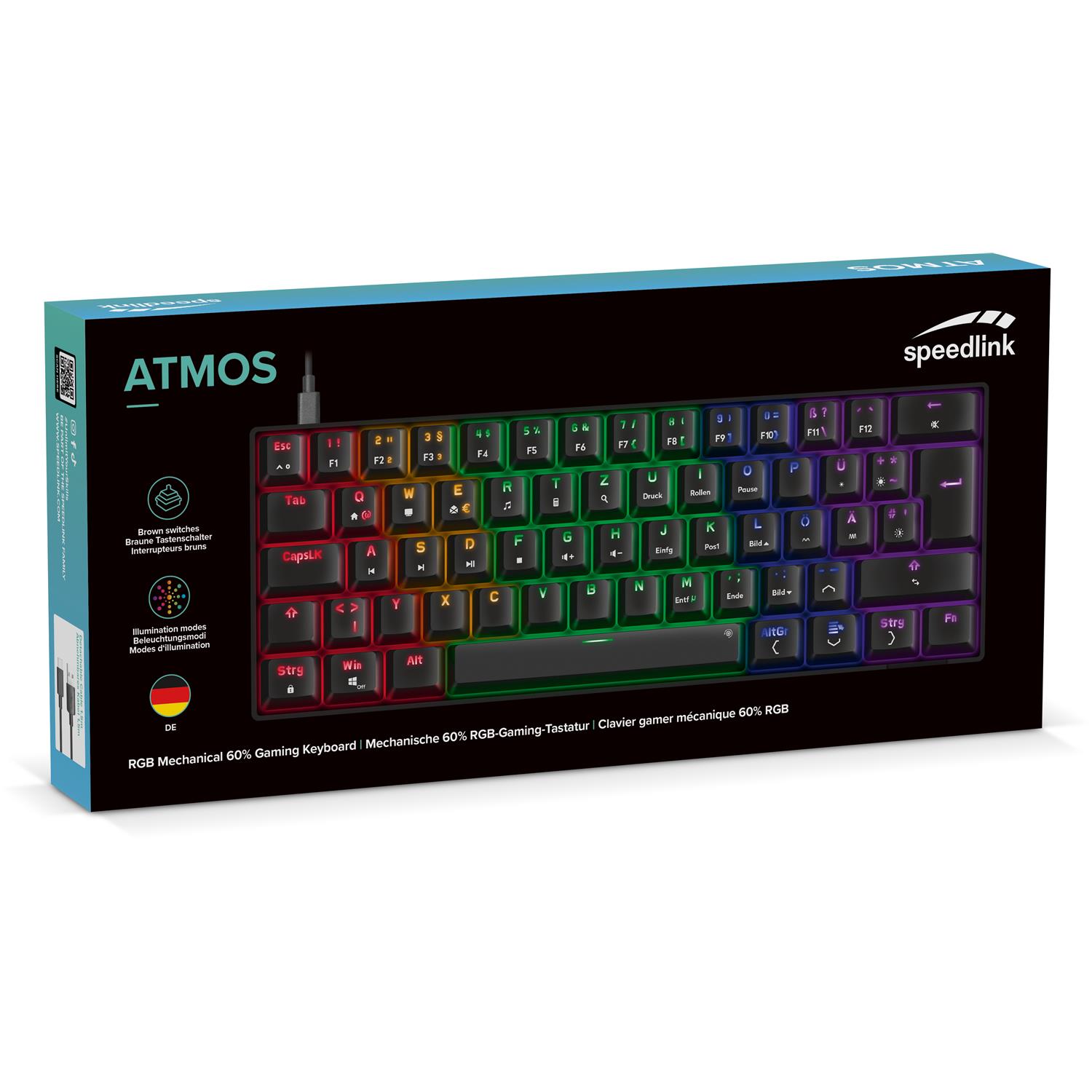 Zweites Bild vonSPEEDLINK SL-670015-BK, Verkabelt & Kabellos, USB, Mechanischer Switch, QWERTZ, RGB-LED, Schwarz