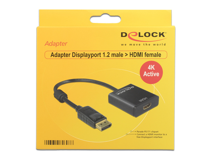 Delock 62607, 0,2 m, DisplayPort, HDMI Typ A (Standard), Männlich, Weiblich, Gold