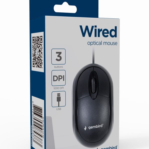 Gembird MUS-U-01, Beidhändig, Optisch, USB Typ-A, 1000 DPI, Schwarz
