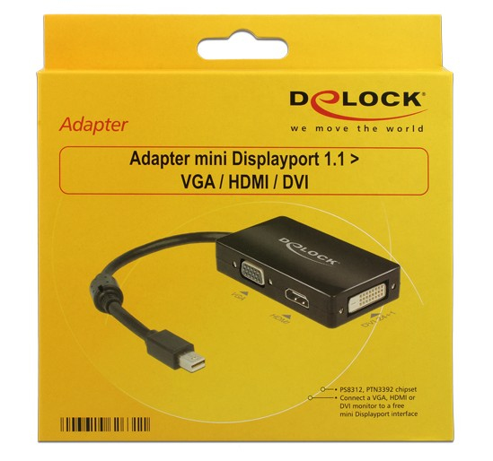 Zweites Bild vonDelock 0.16m DisplayPort/VGA + HDMI + DVI, 0,16 m, Mini DisplayPort, VGA (D-Sub)+ HDMI + DVI, Männlich, Weiblich, 1920 x 1200 Pixel