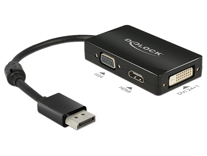 Delock 0.16m DisplayPort/VGA+HDMI+DVI, 0,16 m, DisplayPort, VGA (D-Sub)+ HDMI + DVI, Männlich, Weiblich, 1920 x 1200 Pixel