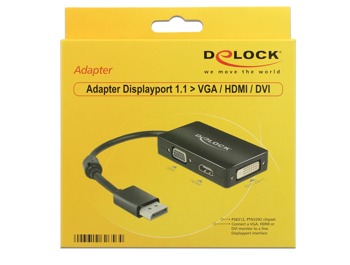 Zweites Bild vonDelock 0.16m DisplayPort/VGA+HDMI+DVI, 0,16 m, DisplayPort, VGA (D-Sub)+ HDMI + DVI, Männlich, Weiblich, 1920 x 1200 Pixel