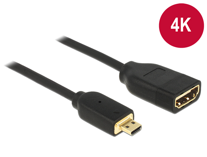 Zweites Bild vonDelock 0.2m, HDMI-A/HDMI Micro-D, 0,2 m, HDMI Typ D (Mikrofon), HDMI Typ A (Standard), 3840 x 2160 Pixel, 3D, Schwarz