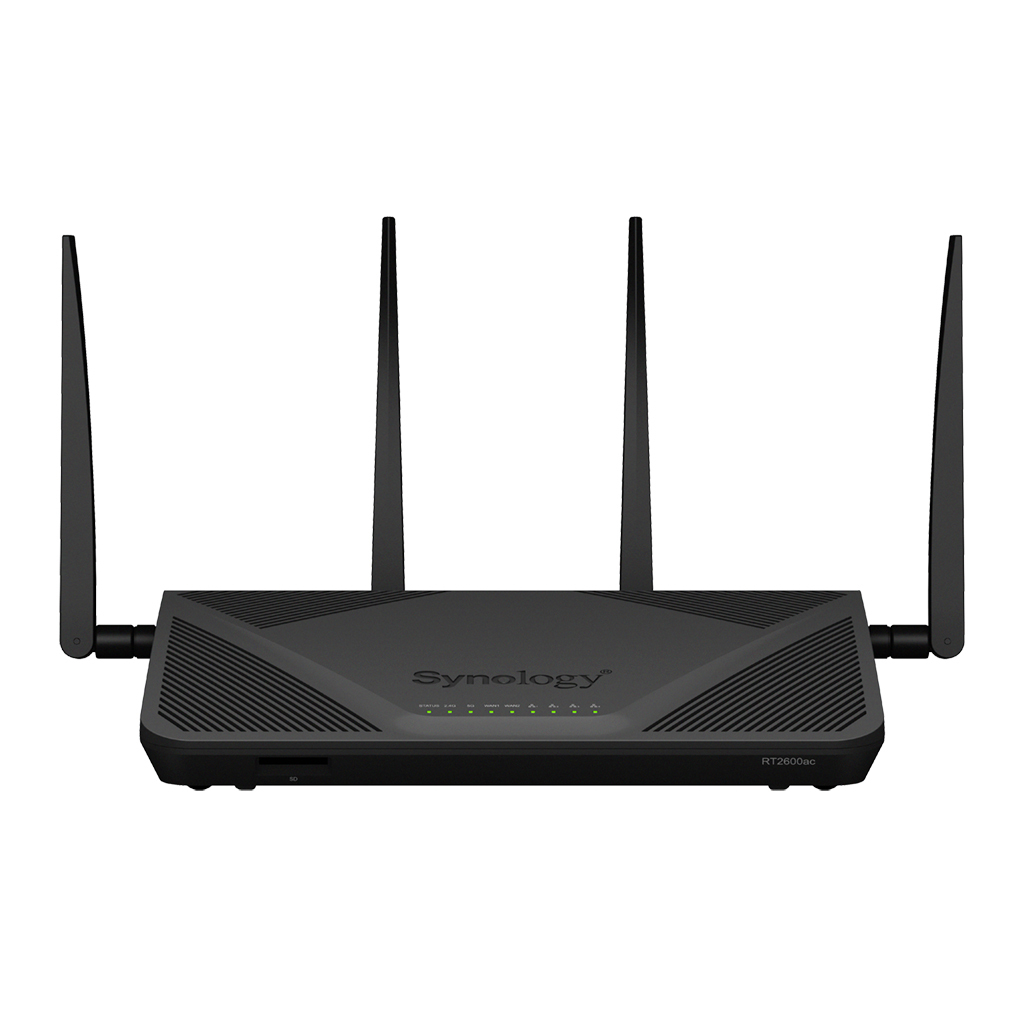 Synology RT2600AC, Wi-Fi 4 (802.11n), Dual-Band (2,4 GHz/5 GHz), Eingebauter Ethernet-Anschluss, Schwarz, Tabletop-Router