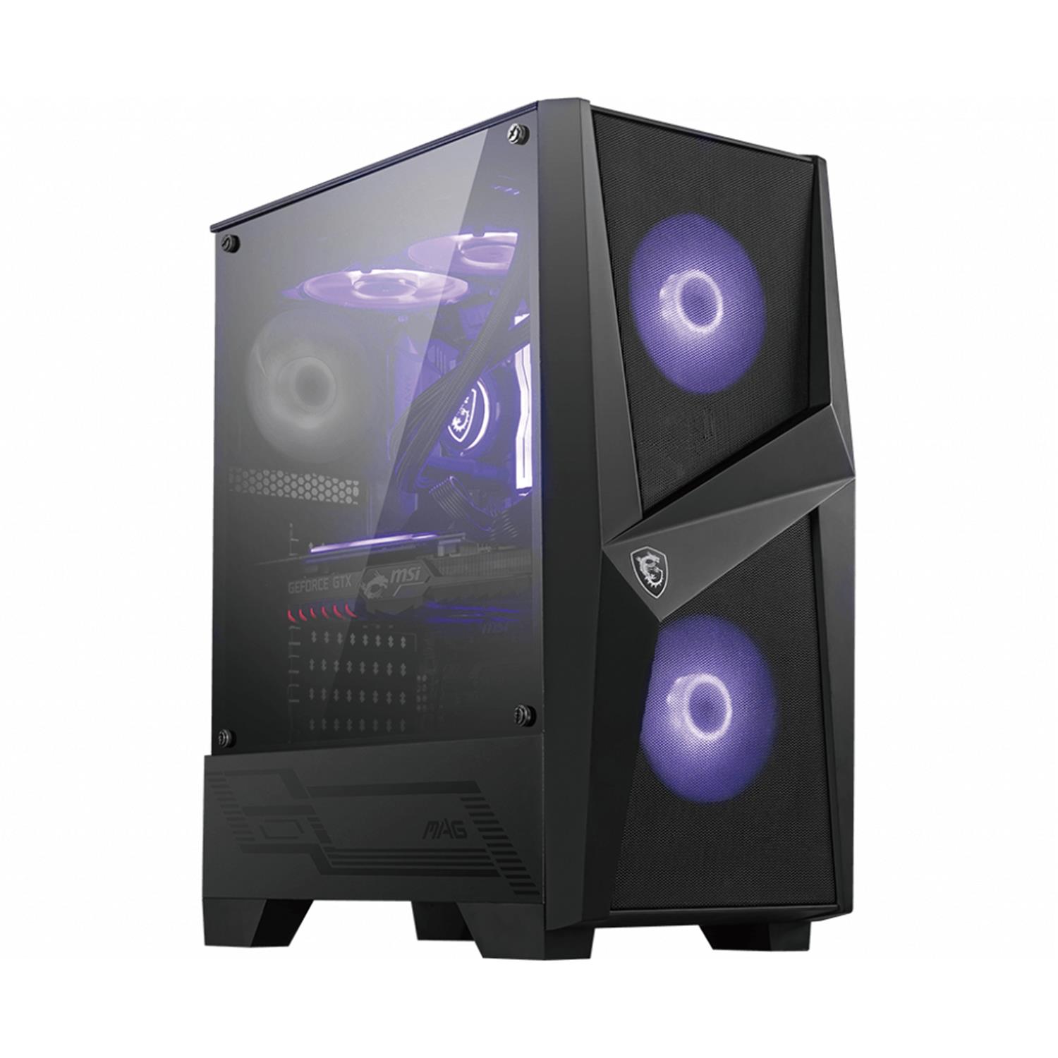 MSI MAG Forge 100M, Midi Tower, PC, Schwarz, Transparent, ATX, Mini-ATX, Mini-ITX, Gaming, Violett