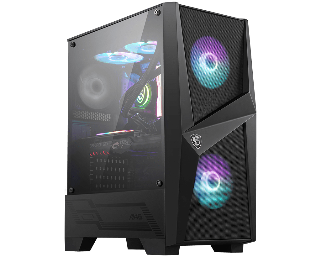 MSI MAG FORGE 100R, Midi Tower, PC, Schwarz, Transparent, ATX, micro ATX, Mini-ITX, Gehärtetes Glas, Gaming