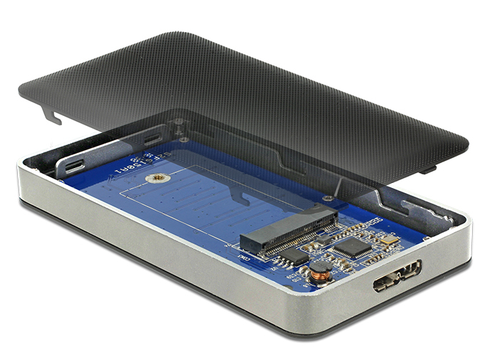 Zweites Bild vonDelock 42594, SSD-Gehäuse, M.2, SATA, 5 Gbit/s, USB Anschluss, Schwarz, Silber