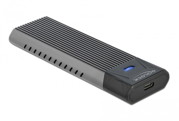 Delock Externes USB Type-C Combo Gehäuse für M.2 NVMe PCIe oder SATA SSD - werkzeugfrei, SSD-Gehäuse, M.2, PCI Express, 10 Gbit/s, USB Anschluss, Schwarz, Grau