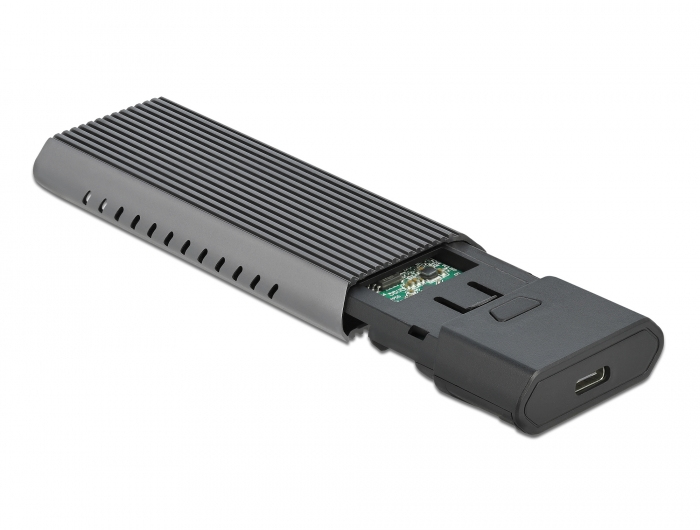 Zweites Bild vonDelock Externes USB Type-C Combo Gehäuse für M.2 NVMe PCIe oder SATA SSD - werkzeugfrei, SSD-Gehäuse, M.2, PCI Express, 10 Gbit/s, USB Anschluss, Schwarz, Grau