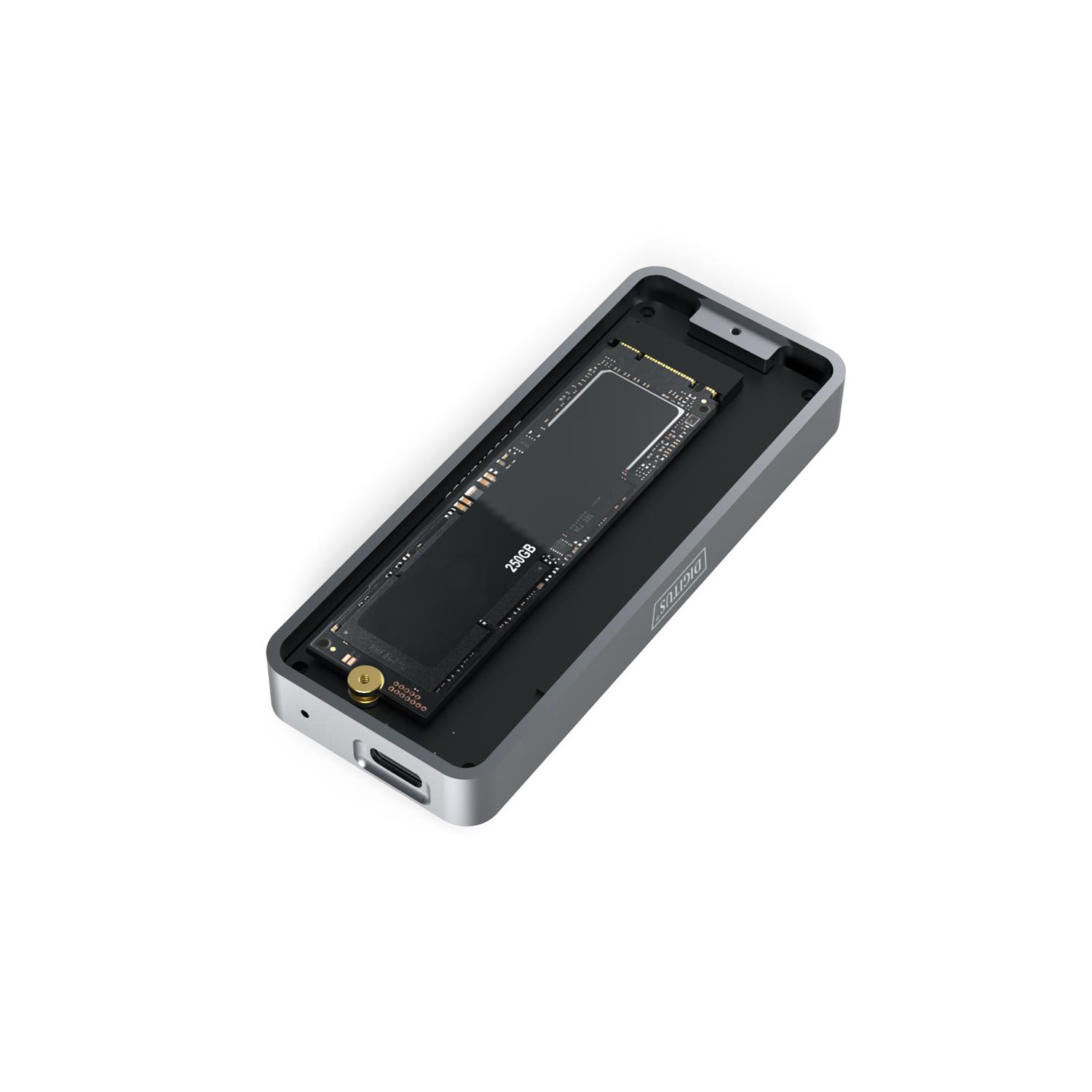 Zweites Bild vonDIGITUS USB M.2 Festplattengehäuse, SSD, extern, NVMe , 20Gbps, USB 3.2 Gen2x2, Aluminium, inkl. Montagematerial