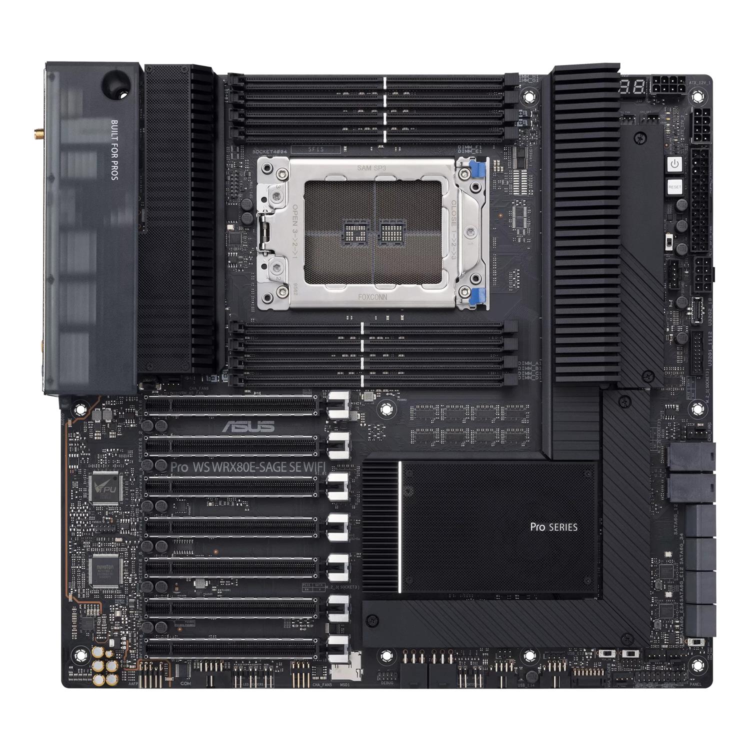 Zweites Bild vonASUS WRX80E-SAGE SE WIFI, AMD, Socket SP3, AMD Ryzen Threadripper PRO 3000 WX-Series, DDR4-SDRAM, 2,05 TB, DIMM