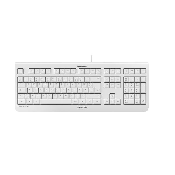 Cherry KC 1000, Kabelgebundene Tastatur, Weiß Grau, USB (QWERTZ - DE), Volle Größe (100%), Kabelgebunden, USB, QWERTZ, Grau