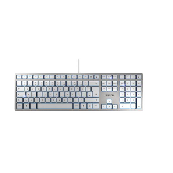 Cherry KC 6000 SLIM Kabelgebundene Tastatur, Silber/ Weiß, USB (QWERTZ - DE), Volle Größe (100%), Kabelgebunden, USB, QWERTZ, Silber
