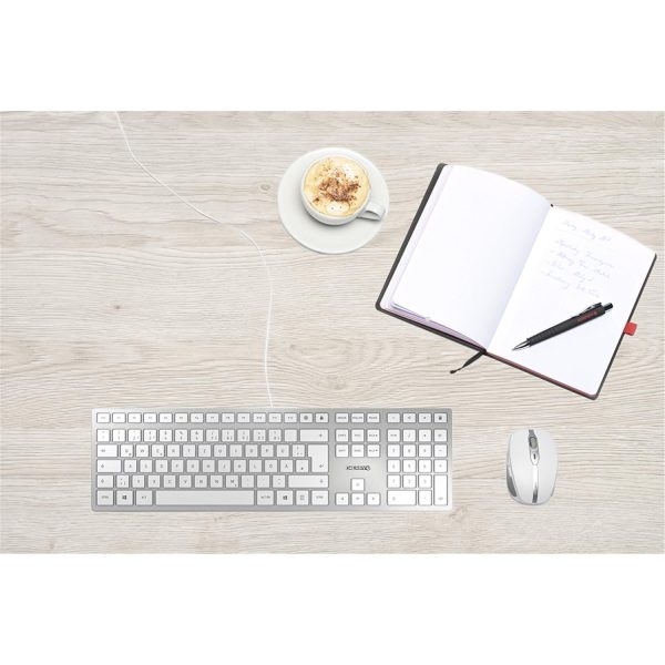 Zweites Bild vonCherry KC 6000 SLIM Kabelgebundene Tastatur, Silber/ Weiß, USB (QWERTZ - DE), Volle Größe (100%), Kabelgebunden, USB, QWERTZ, Silber
