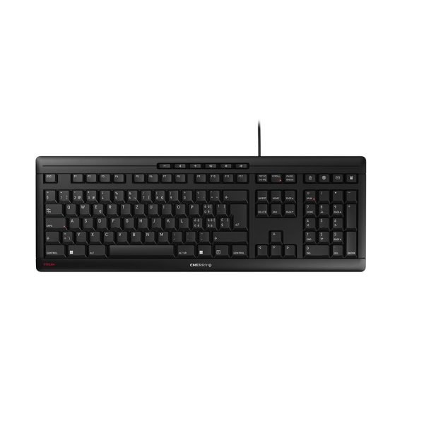 Cherry STREAM, Volle Größe (100%), Kabelgebunden, USB, Mechanischer Switch, QWERTZ, Schwarz