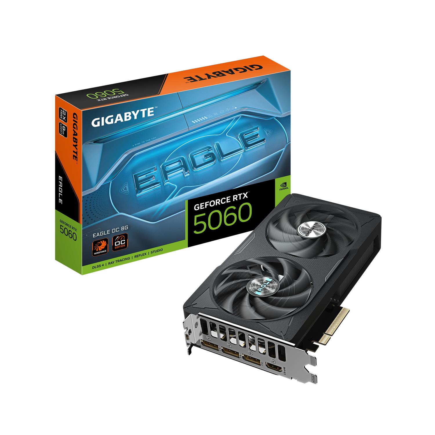 Gigabyte GeForce RTX 5060 EAGLE OC 8G Grafikkarte - 8GB GDDR7, 128bit, PCI-E 5.0, 2550 MHz Kerntakt, 3 x DisplayPort, 1 x HDMI, GV-N5060EAGLE OC-8GD, GeForce RTX 5060, 8 GB, GDDR7, 128 Bit, 7680 x 4320 Pixel, PCI Express 5.0